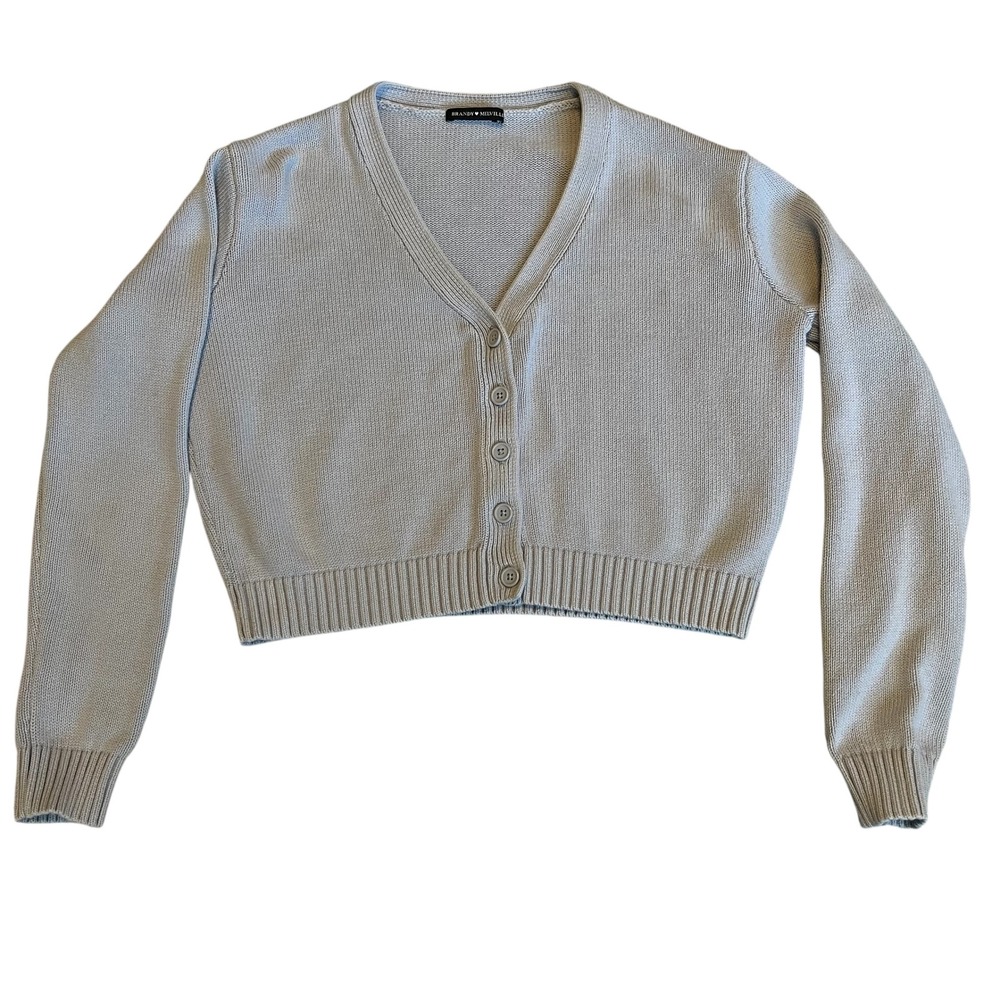 Brandy Melville Women Light lilac Cropped‎ Button Front V-Neck Cardigan Sweater